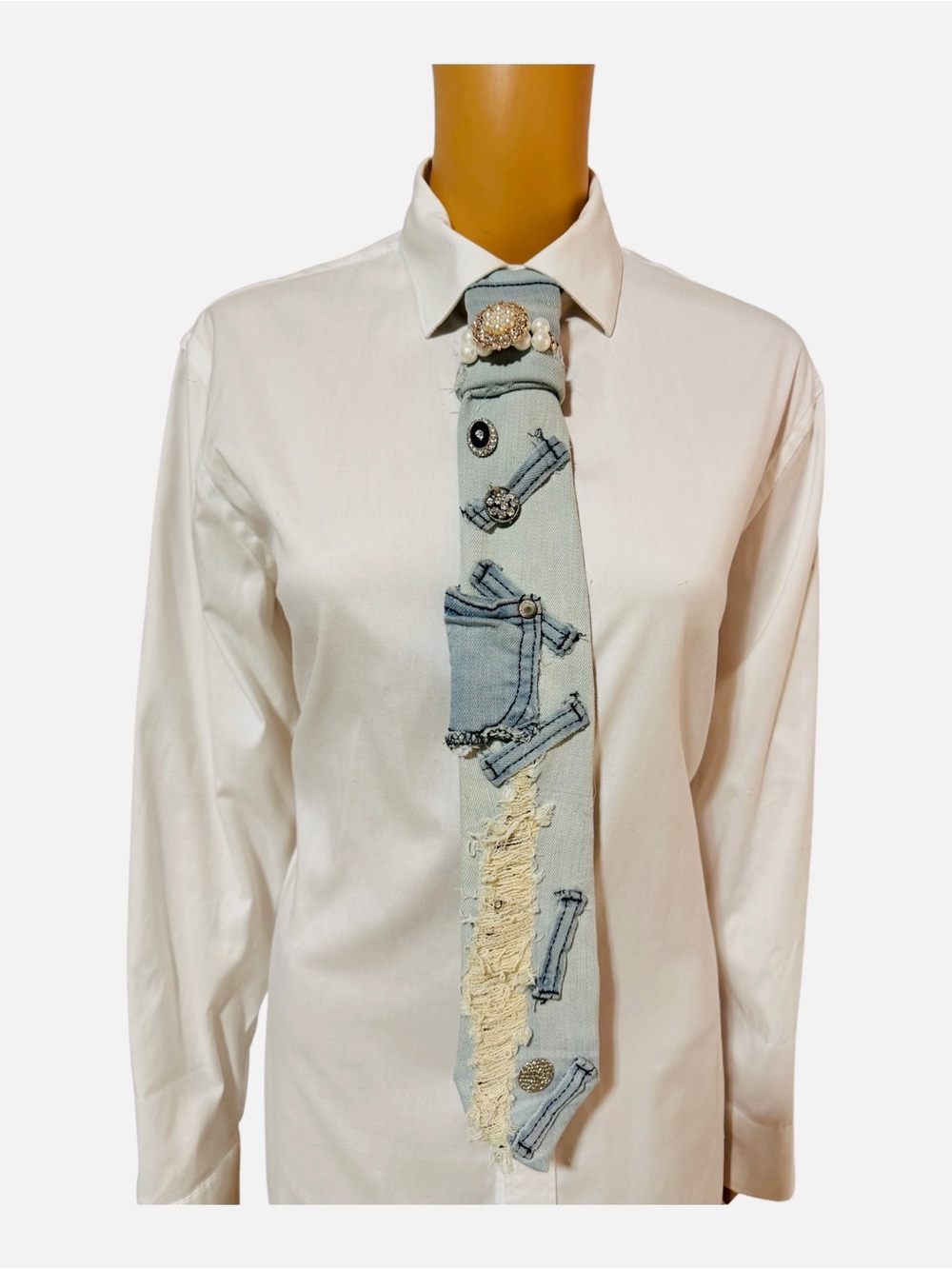 Upcycled Handmade Denim Jeans Necktie Necklace Patchwork DIY Wearable Art
